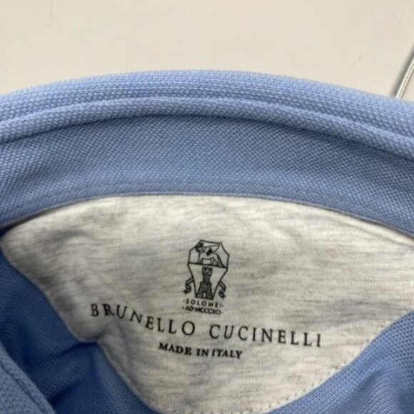 NEW BRUNELLO CUCINELLI Cotton Pique Polo Shirt Short Sleeves Size XS Azure Blue - Picture 4 of 6